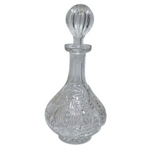 Clear‎ Glass Etched Floral Decanter Bottle Stopper Tall Elegant Vintage